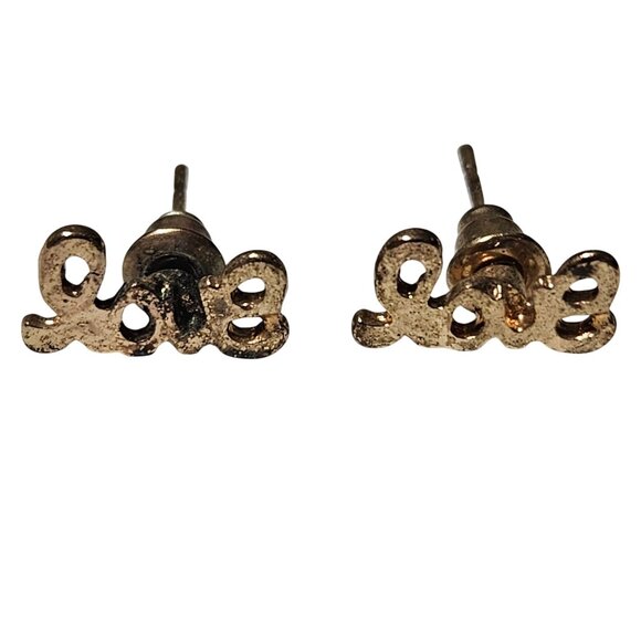 Elegant Gold Tone Love Script Stud Earrings Fashion Jewelry Gift for Her Women - Picture 1 of 3